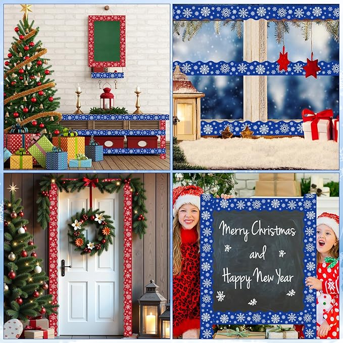 2 Rolls Winter Snowflake Bulletin Board Borders, 65.6 Ft Snowflake Scalloped Border Trim for Winter Christmas Office School Classroom Wall Chalkboard Decor