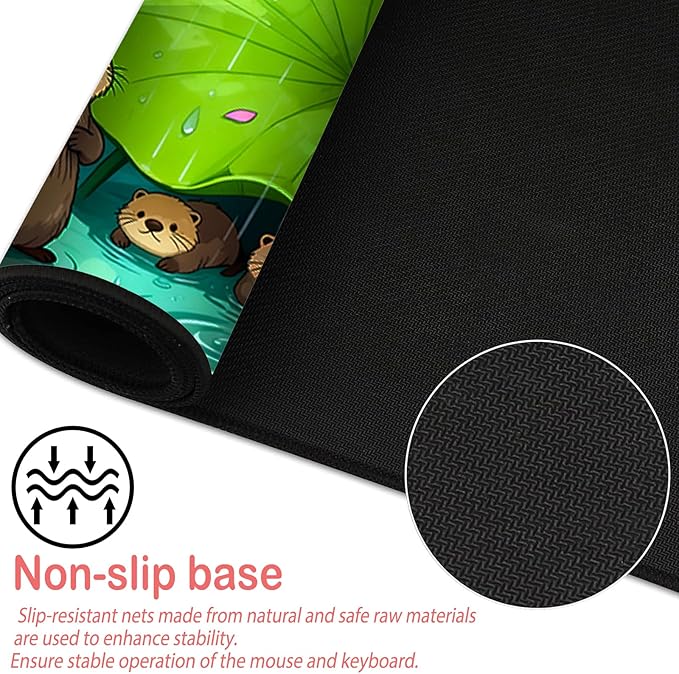 Nuxovilar Professional Large Mouse Pad & Computer Game Mouse Mat (35.4x15.7IN, Otters Under Lotus Leaf Art) (90 * 40cm Otters & Lotus Leaf)