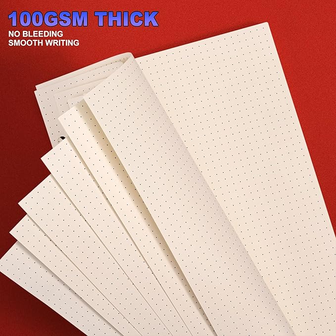 A5 Dot Grid Paper, 6 Hole Punched,A5 Dotted Refill Paper for Planner/Binders/Organizer, 8.3x5.6 Inch,80 Sheets,Beige,100GSM (1)