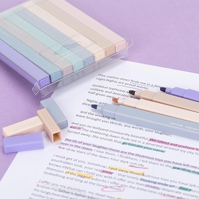 ZEYAR Aesthetic Cute Highlighter Pens, Cream colors, Chisel Tip, Water Based, Quick Dry, No Bleed for bible, four seasons color series (8 Winter Colors)