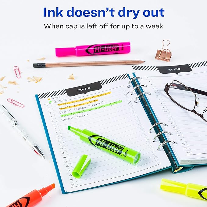 AVERY Hi-Liter Desk-Style Highlighters, Smear Safe Ink, Chisel Tip, 4 Assorted Color Highlighters (24063) (Pack of 3)