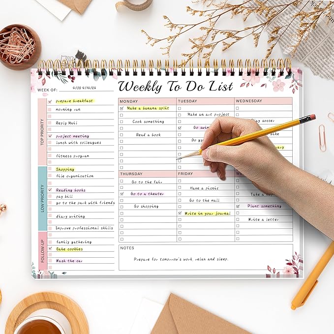 Kamoy Weekly To Do List Notepad with 52 Undated Sheets（8.5"×11"）- Undated Weekly Desk Planner Organizer for Work Home School Office Supplies