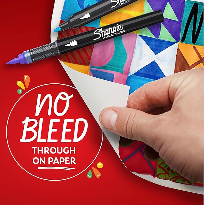 Sharpie Creative Markers, Water-Based Acrylic, Brush Tip, Assorted Colors, 12 Count – Arts & Crafts, Kids Activity, School Classroom; Works on Paper, Metal, Wood, Ceramic, Glass, Rock, Canvas