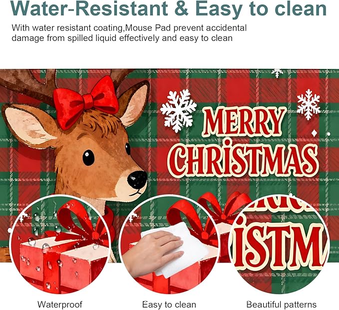 Extended Gaming Mouse Pad Large Desk Mat Anti-Slip Rubber Base & Durable Stitched Edges for Gamers Smooth Mouse Writing Surface for Desk Office/Home (Merry Christmas - Elk, 31.5x11.8inches)