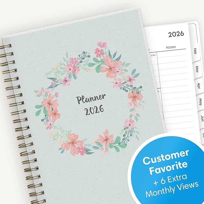 Blue Sky 2026 Weekly and Monthly Planner Calendar, January 2026 - December 2026, 5" x 8", Flexible Frosted Cover, Laminated Tabs, Durable Twin Wire Binding, Laurel