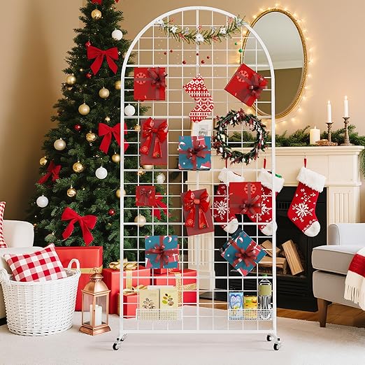 Grid Wall Panel 1PCS Display Stand 2.6' x 5.8' FT White Grid Wall Panels Movable Retail Display Racks Floorstanding Gridwall Heavy Duty with Wheel for Art Craft Photo Displays Fair Trade Show