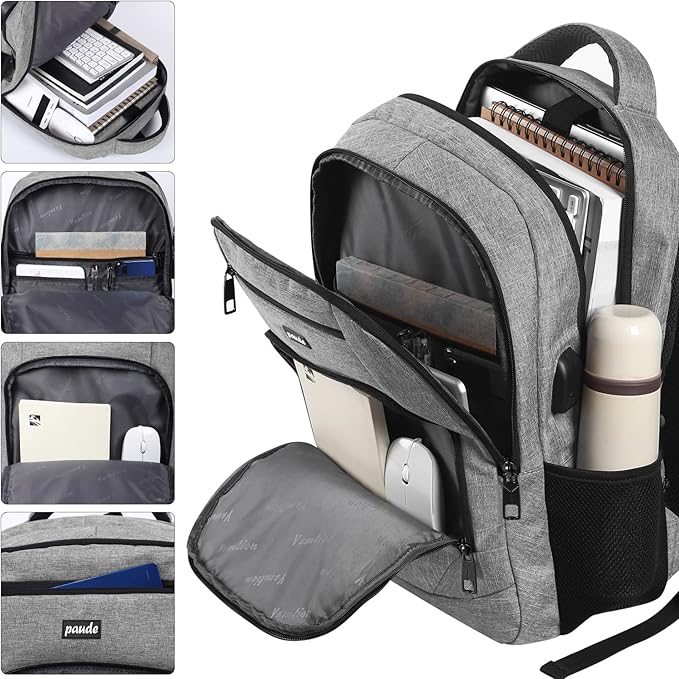 Paude Backpack School,17.3 Inch Travel Laptop Backpack,Bookbag for Teen Boys College Backpack with USB Charging Port,Waterproof