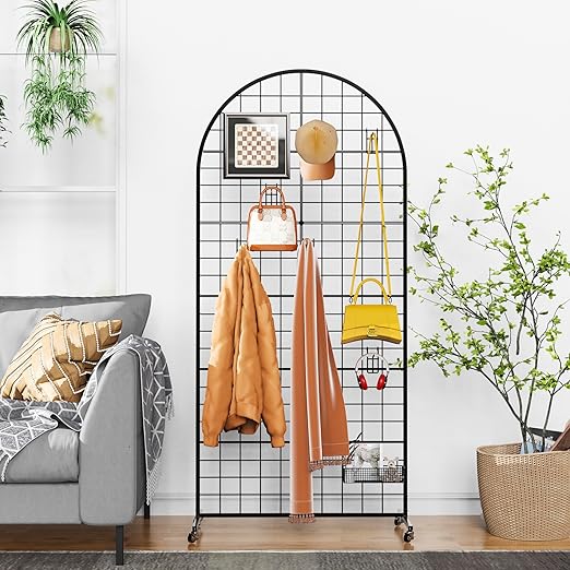 Grid Wall Panel 1PCS Display Stand 2.6' x 5.8' FT Black Grid Wall Panels Movable Retail Display Racks Floorstanding Gridwall Heavy Duty with Wheel for Art Craft Photo Displays Fair Trade Show