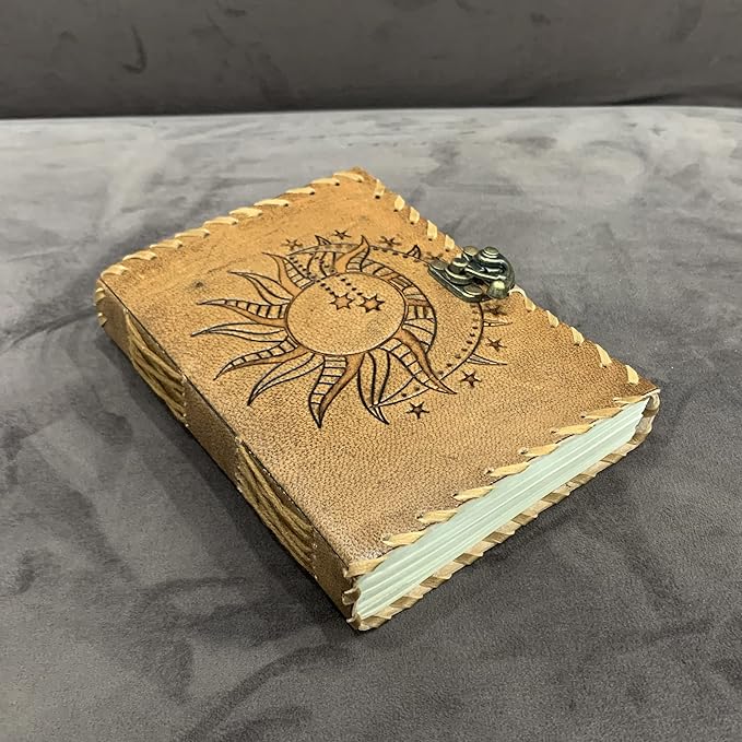 Sun & Moon Emboss journal, 240 Pages journal, Vintage Journal, Sun moon Journal, Leather Sketchbook, Leather Notebook, Leather Journal for Men, Leather Journal for Women (Vintage Brown Sun & Moon,