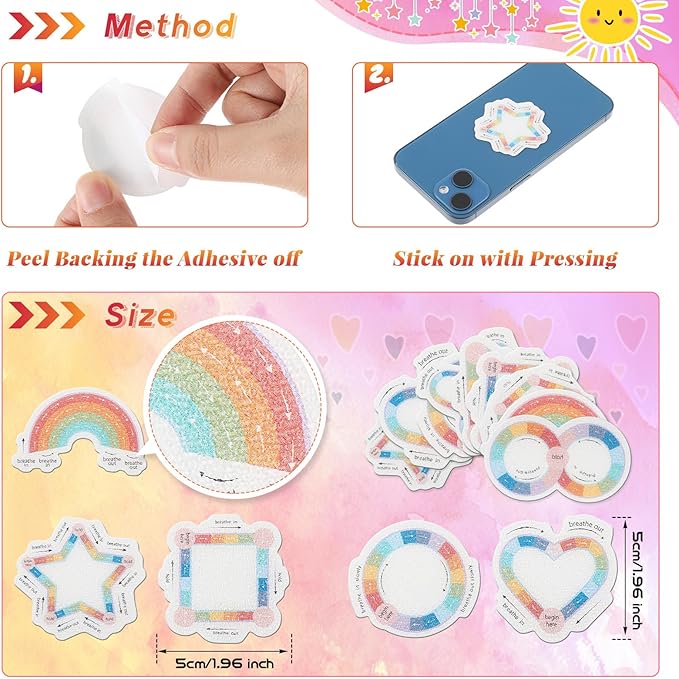 36 Pcs Anxiety Sensory Stickers Strips Adhesive Textured Mental Health Calm Stickers Mindfulness Fidget Decals Stress Anxiety Relief Items for Therapy Office Desk(Breath Style)