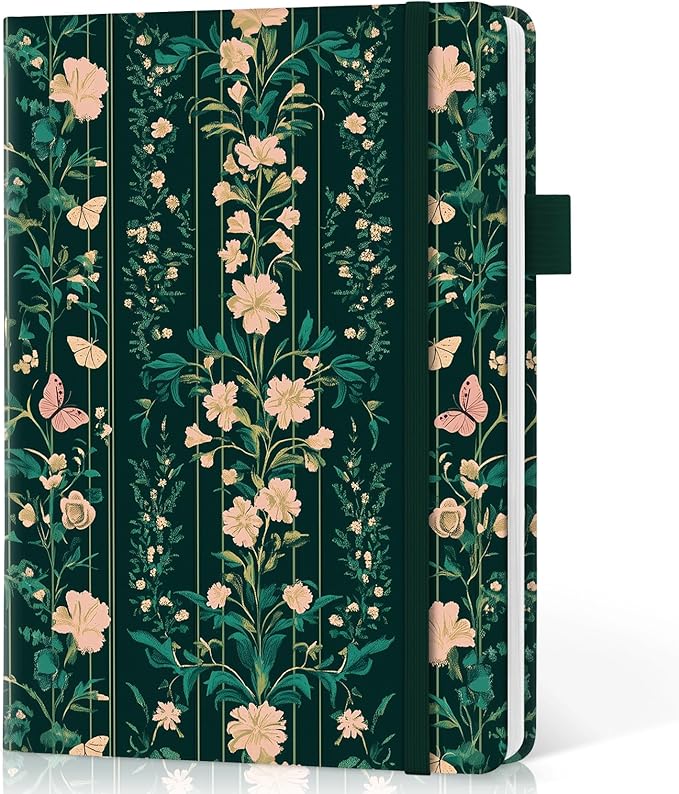 Lined Journal Notebook for Women & Men, Hardcover Leather Journal for writing, A5 College Ruled Notebook for Work & Note Taking, Perfect for Office School Home Supplies, 160 Pages, Botanical Waltz