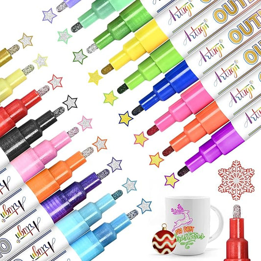 Glitter Markers Outline Pens, Tween Teen Girl Gifts Trendy Stuff, 18 Pack Gold and Silver Shimmer Metallic Marker Arts Supplies for Kids Ages 6 to 8, 9-12 Birthday Valentines Day Gifts
