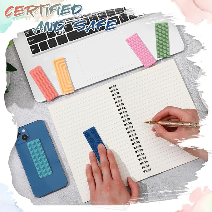 Ireer 6 Pcs Textured Sensory Stickers Silicone Desk Fidget Decals Thick Mental Health Stickers Strips Different Textured Calm Decals Stress Anxiety Relief Items for Adult Autism ADHD Desk Office Gift