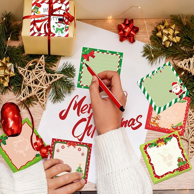 600 Christmas Sticky Notes, Cute Santa Claus Snowman Reindeer Memo Notes Xmas Note Pads for Christmas Party Favors Home Office School Supplies