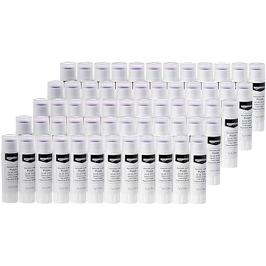 Amazon Basics Purple Washable School Glue Sticks for Classroom Supplies and Craft Projects, Dries Clear, 0.24-oz Stick, 60-Pack