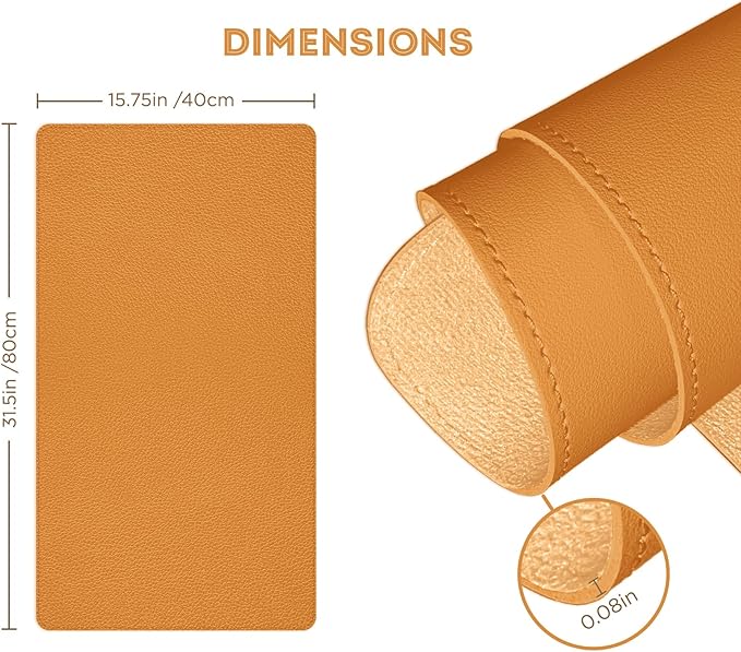 FTC PU Leather Desk Pad & Desk Blotter, Non-Slip Flannelette Base, Stitched Desk Mat for Keyboard, Mouse & Writing, Home or Office (Camel, 31.5” x 15.75”)