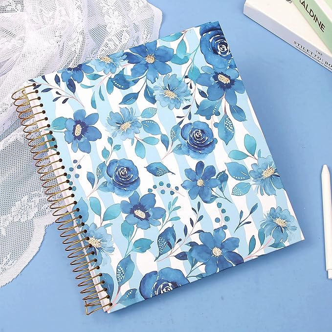 CAGIE Spiral Notebook Journal 8.5 x 11 Hardcover Notebooks College Ruled with Large Pockets Aesthetic Floral Note Book Spiral Bound Notebooks for Work Note Taking Women Writing School, 200 Pages