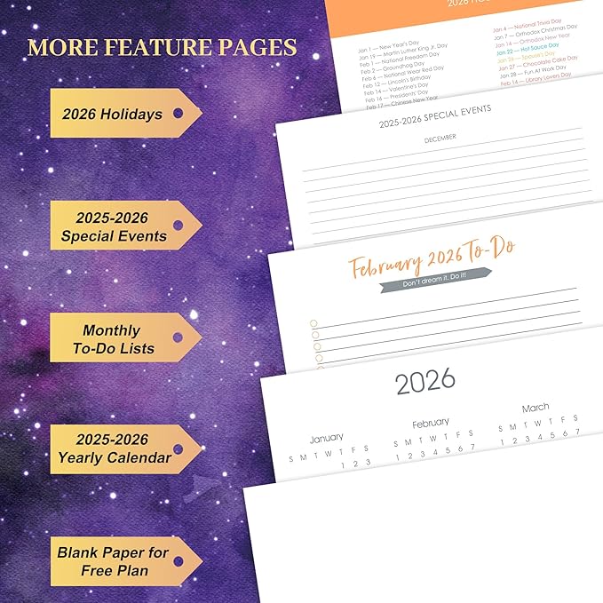 CAGIE 2026 Planner Weekly and Monthly Dec 2025-Dec 2026 Hard cover Calendar Planners with Stickers 26 Planner for Women with Tabs Spiral Bound Yearly Agenda, Purple, 8.3"x9.1"