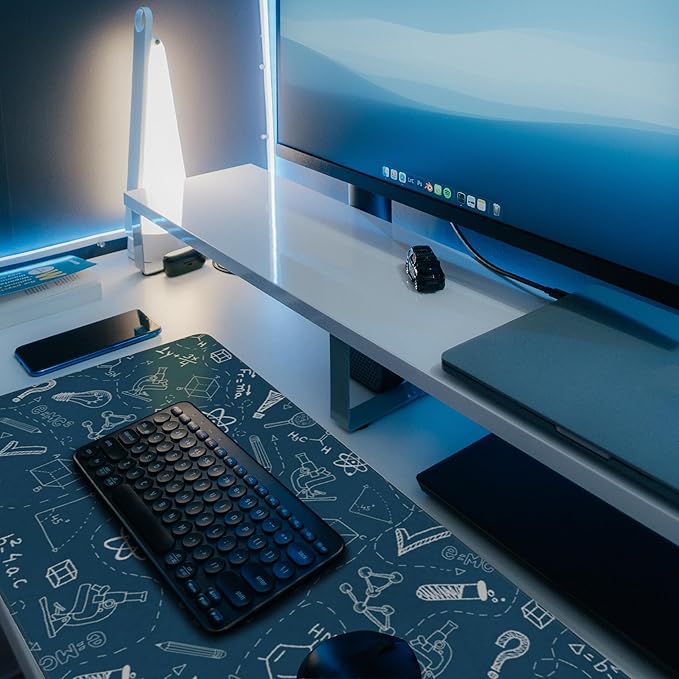 Desk Mat, Blue School Science Formula Extended Gaming Mouse Pad Large, 35.4"x15.7" Big Mouse Pad with Non-Slip Base and Stitched Edge, Long Computer Keyboard Mouse Mat for Home Office Work