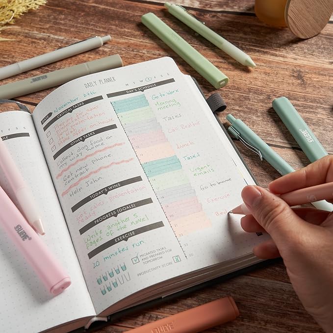 BLIEVE - Aesthetic Highlighters and Gel Pens With Soft Ink And Tip, Bible Highlighters and Pens No Bleed, Dry Fast Easy to Hold, for Bible Journaling Planner School Supplies (Pastel Muted, Multicolor)