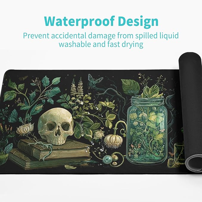 Dark Academia Gaming Mouse Pad Extra Large Mousepad Mystical Green Plant Desk Mats Japanese Full Keyboard Mat Computer Pad Desk Mat with Stitched Edges Non-Slip Desktop 31.5 x11.8 in