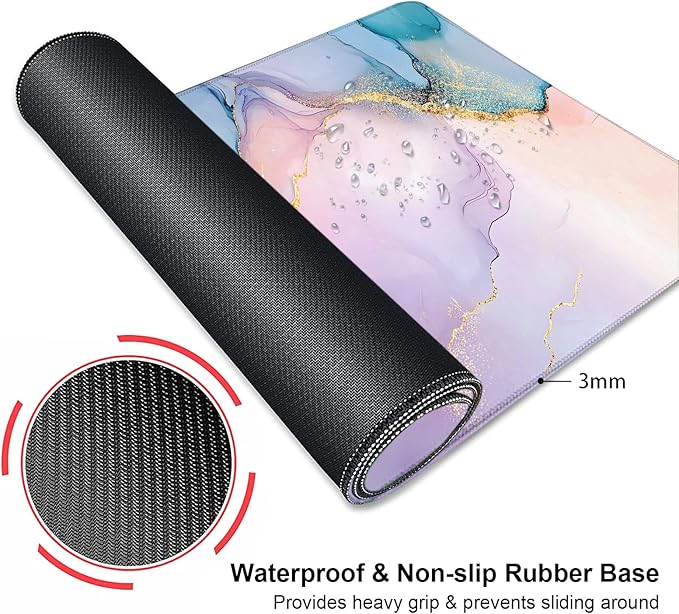 Pink Gold Texture Marble Large Mouse Pad, Desk Mat Computer Keyboard Pad Non-Slip Rubber Base Waterproof with Stitched Edges for Laptop Gaming, Office & Home 31.5 x 11.8 Inch