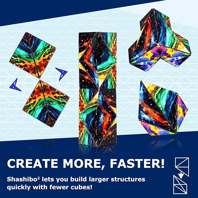 Shashibo Squared Shape Shifting Box – Next Generation XL STEM Puzzle Fidget Toy with Ultra Strong Magnets, Perfect Sensory Gift – Pairs w/All Shashibo Cubes (Infinity)