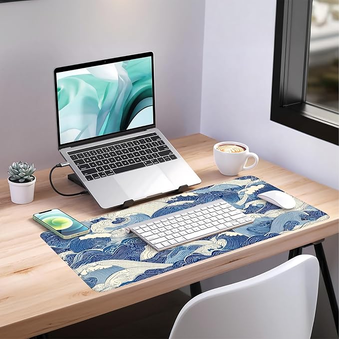 Ocean Waves Extended Gaming Mouse Pad 35.4 x 15.7 Inch – Stylish Desk Mat for Gaming, Office, and Study with Non-Slip Rubber Base