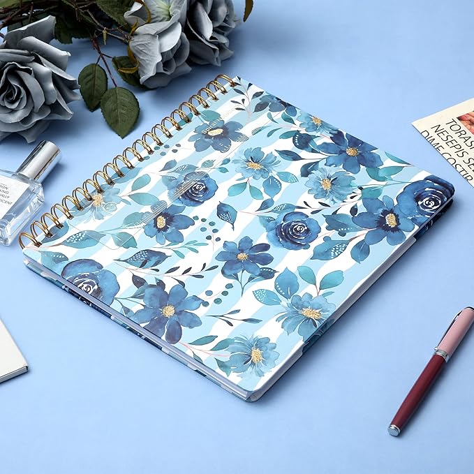 CAGIE Spiral Notebook Journal 8.5 x 11 Hardcover Notebooks College Ruled with Large Pockets Aesthetic Floral Note Book Spiral Bound Notebooks for Work Note Taking Women Writing School, 200 Pages