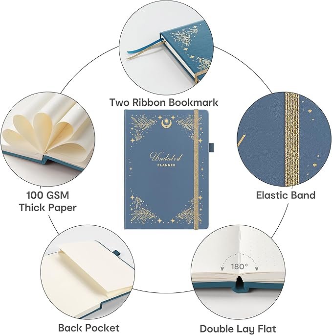 And Per Se Undated Planner – A5 Weekly & Monthly Goal Planner for 72 Weeks (1.5 Years) – Hardcover with Monthly Tab Stickers, Back Pocket & Habit Tracking (Stardust Blue)
