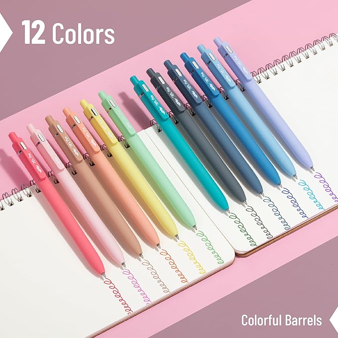 Mr. Pen- Retractable Cute Gel Pens for Journaling, 12 Pack, Assorted Color, 0.7 mm, Pastel Barrels, Smooth Writing Aesthetic Pens for Women