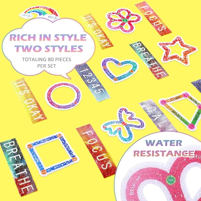 Crtiin 80 Pcs Anxiety Sensory Stickers with Inspirational Quotes Calm Textured Relief Mental Health Stickers Office Adhesive Sensory Tape Anti Stress for Adults(Cute)