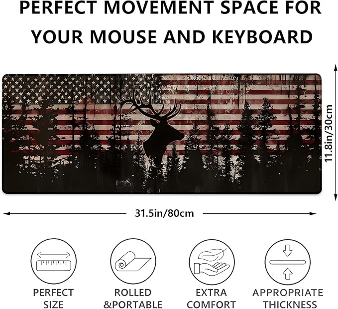Deer Gaming Mouse Pad, Large Desk Mat for Computer, Extended Keyboard Laptop Mouse Pads, 31.5×11.8in Non Slip Rubber Mousepad for Office Decor Gifts(color1)