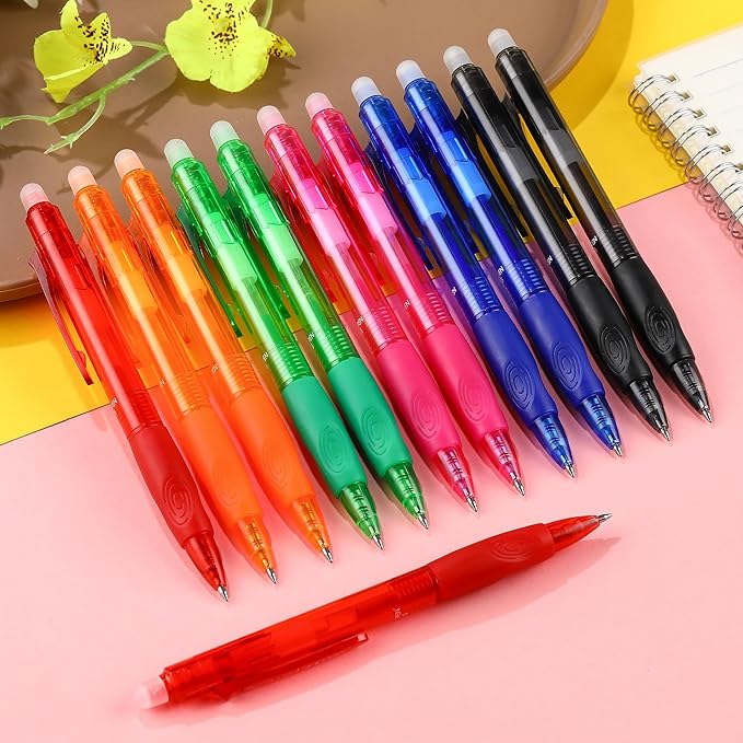 USUAL Retractable Erasable Pens 6 Colored 12 Pack Erasable Gel Pen 0.5mm Erasable Gel Pens Black Make Mistakes Disappear Smooth Writing Pen Office Back-to-School Supplies (12 Pcs-6 Colors)
