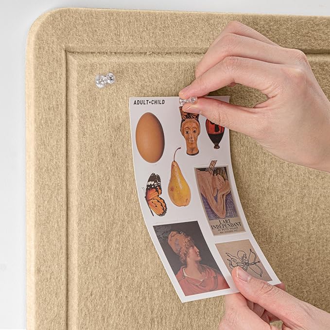 Large Bulletin Board - 60 x 48 Inches, Decorative Felt Pin Board for Wall - 5' x 4' Foldable Photo Display Board with Self-Adhesive Tape, Includes 20 Push Pins - Beige Brown