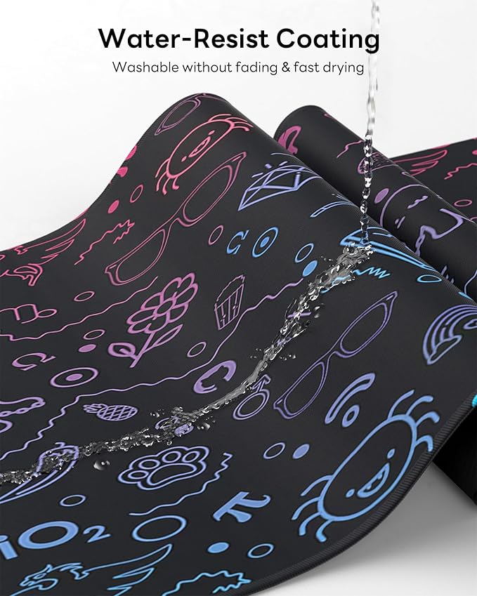 XL Gaming Mouse Pad, 31.5x17.5'' Large Desk Mat with Anti-Slip Rubber Base & Stitched Edges for Gaming, Office, Home - Cute Graffiti