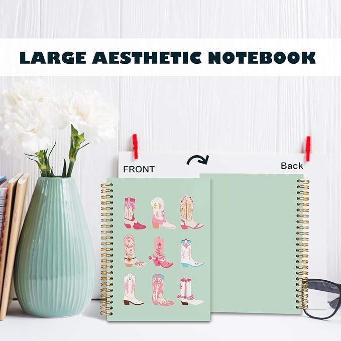 BearCake Cowgirl Boot Notebook, Cowgirl Stuff, Cowgirl Gifts, Western Office Supplies, Western Stuff for Women, Boho Western Notebook Journal 5.5x8.3 green