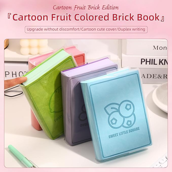 Thick Blank Fruit Color Page Notebook with Waterproof Cover,Small 400 Color Pages 3.9 × 5.5 Hardcover Journaling for Women Men Work, School, Note Taking or Sketching Diary (Peach-Pink)