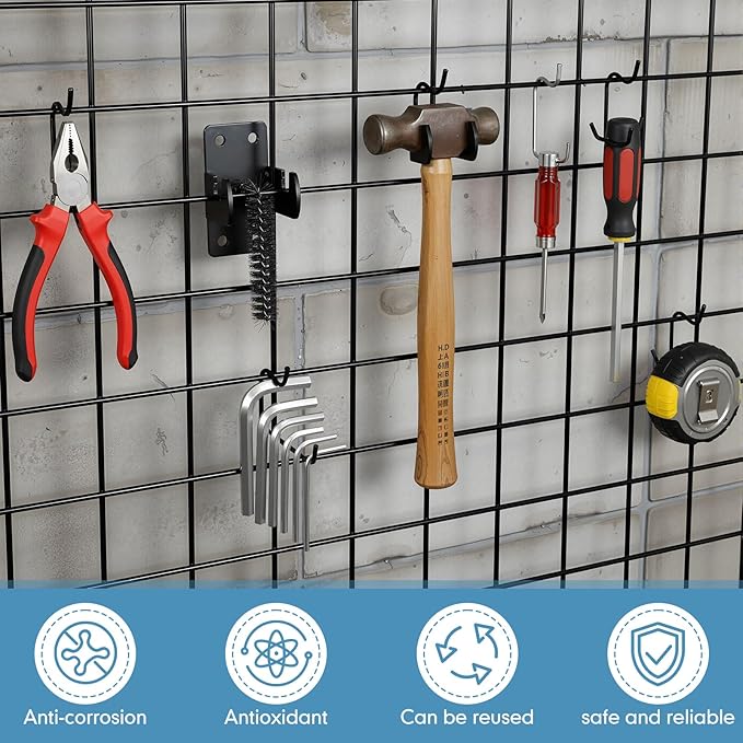 Thyle 12 Pack Gridwall Mount Brackets Metal Double Hook with Screws Wire Grid Panel Hooks Accessories for Warehouse Clothing Store Shop Cloakroom Retail Display Garage Office Wall Organization