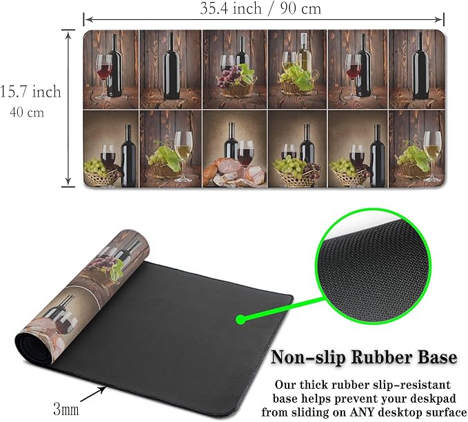 Gaming Mouse Mat for Men, Keyboard Big Mouse Pads Long Deskpad, Large Mouse Mat Non-Slip Rubber Base Waterproof with Stitched Edges, 35.4" X 15.7" for Work/Game/Office Wine Collage