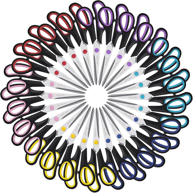 Scissors, BOOMIBOO 8" All Purpose 24 Pack - Comfort-Grip Scissors for Office Desk Accessories Sewing Fabric Home Craft School Supplies, Teacher/Class Supplies, Right/Left Handles