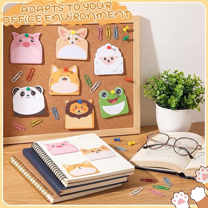 Maxdot 48 Pads 1440 Sheets Cute Sticky Notes, Fun Animal Sticky Notes Pad Self Adhesive Cartoon Jungle Farm Animal Memo Pads Bulk for Gift School Tab Office Home Supplies