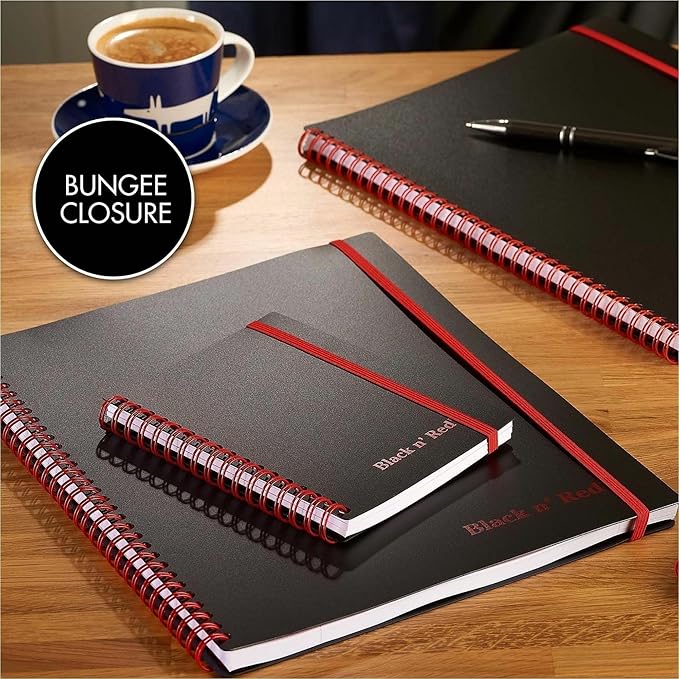 Black n' Red Notebook, Business Journal, 8-1/4" x 5-7/8", 70 Sheets, Ruled, Optik Paper, Scribzee App, Flexible Poly Cover, Wirebound, Black (C67009)