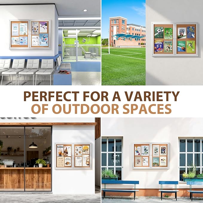 SWANCROWN Weather Resistant Enclosed Bulletin Board Cork Displays Boards Wall Mounted Notice Case with 2 Locking Door,43x31 inches