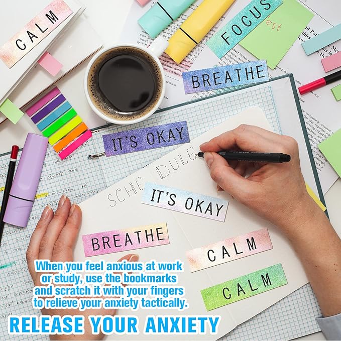 Crtiin 80 Pcs Anxiety Sensory Stickers with Inspirational Quotes Calm Textured Relief Mental Health Stickers Office Adhesive Sensory Tape Anti Stress for Adults(Bright)