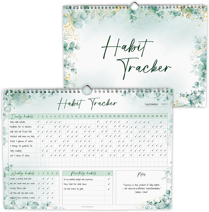 Habit Tracker Calendar – Daily, Weekly & Monthly Habit & Goal Tracker, Wire-Bound Planner with Colorful Design, Premium 250gsm Paper | A5 (Green)