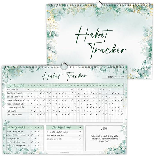Habit Tracker Calendar – Daily, Weekly & Monthly Habit & Goal Tracker, Wire-Bound Planner with Colorful Design, Premium 250gsm Paper | A5 (Green)