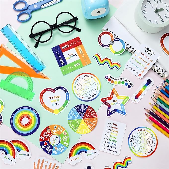 Tenceur 240 Pcs Adhesives Sensory Stickers with Inspirational Quotes Mindfulness Relief Anti Stress Items School Counselor Supplies Textured Strips for Adult Teen (Colorful)