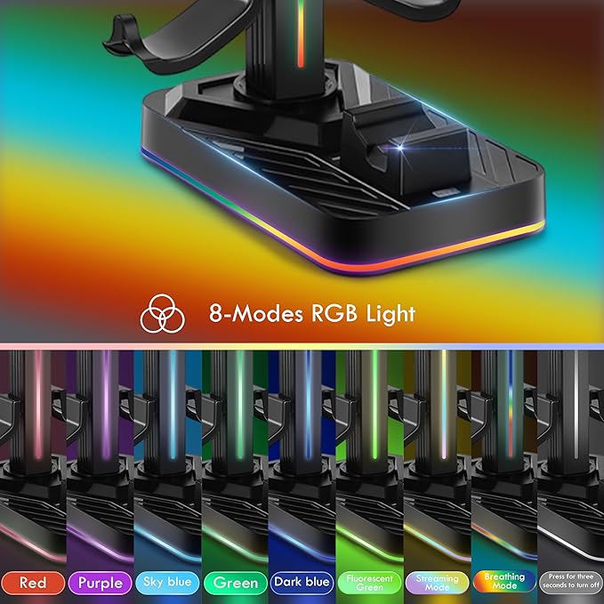 Controller Charger with Headphone Stand for Xbox Series X|S/Elite 2/One/One X/One S/One Elite, RGB Controller Charging Station Dock for Xbox, Headset and Controllers Holder Stand, 3 USB Ports