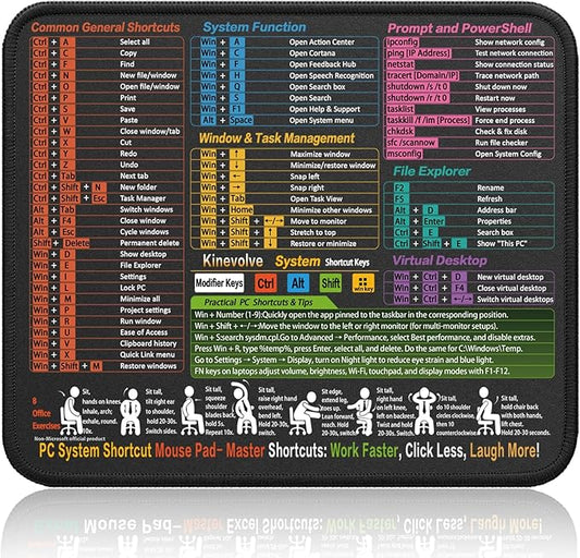 Mouse Pad for Windows Shortcuts – Small Window Cheat Sheet Desk Pad – 11.8"x9.8" Portable Computer Mousepad – Gaming, Office, Waterproof, Non-Slip, Stitched Edges